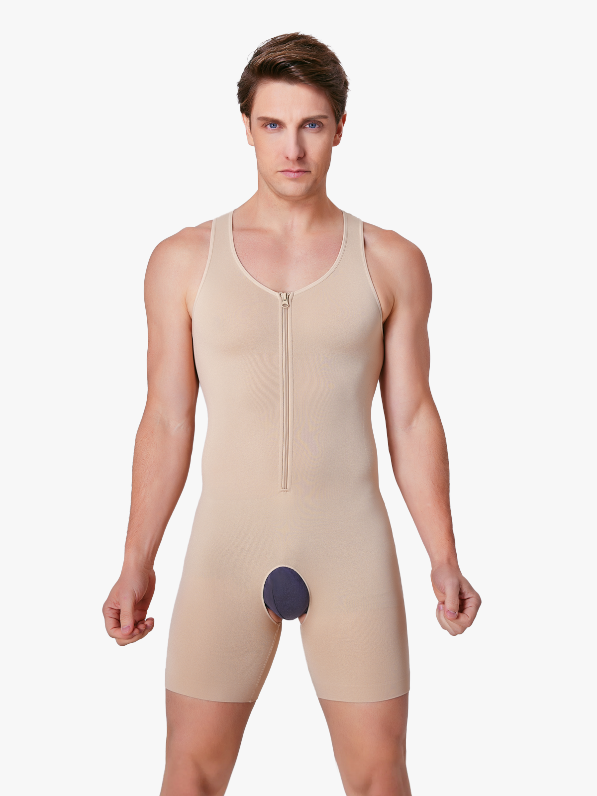 Front Zipper Slimming Jumpsuits for Men with Crotch Opening-Nebility