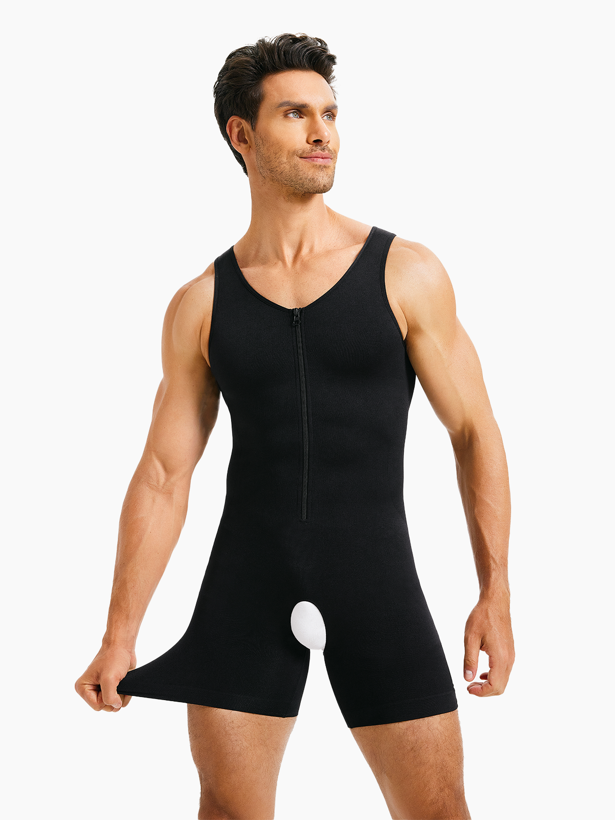 Front Zipper Slimming Jumpsuits for Men with Crotch Opening-Nebility