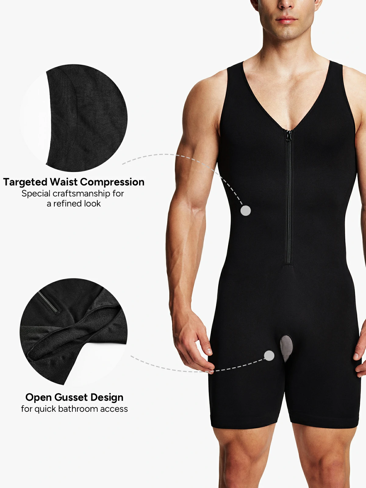 Men's Seamless Zipper Slimming Bodysuit