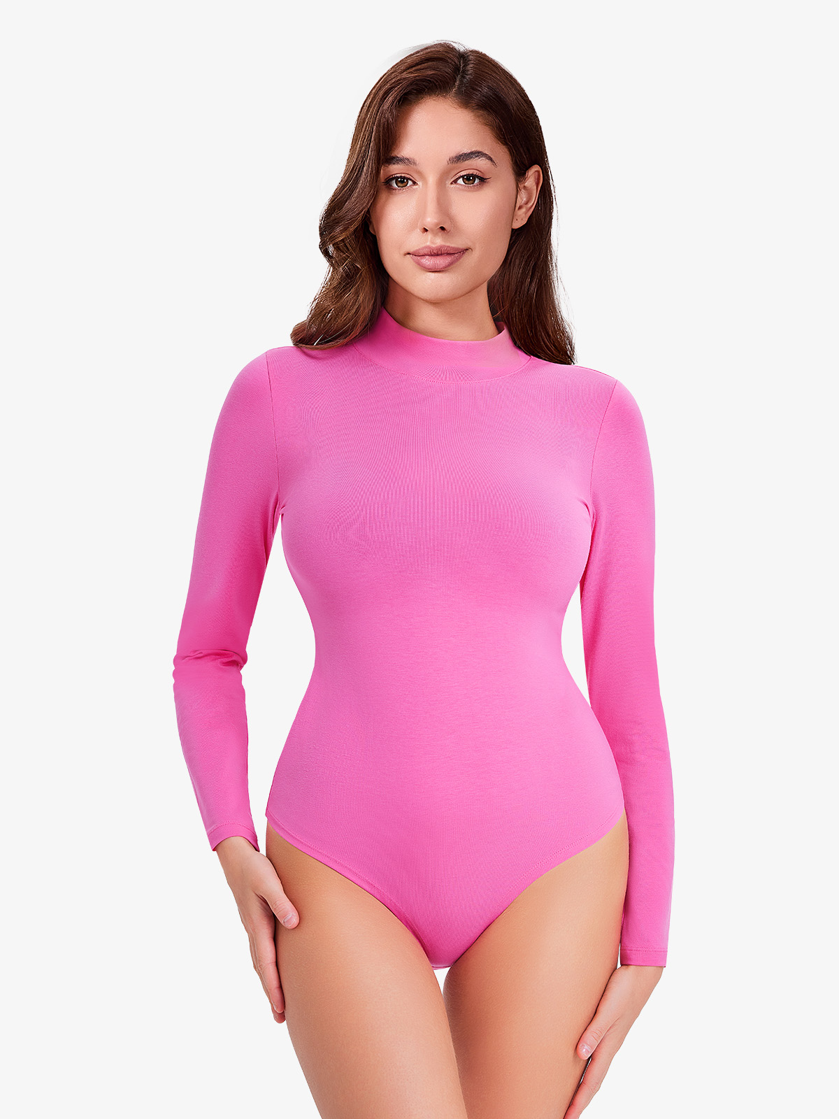 Nebility Mock Turtle Neck Basic Long Sleeve Bodysuit-Nebility