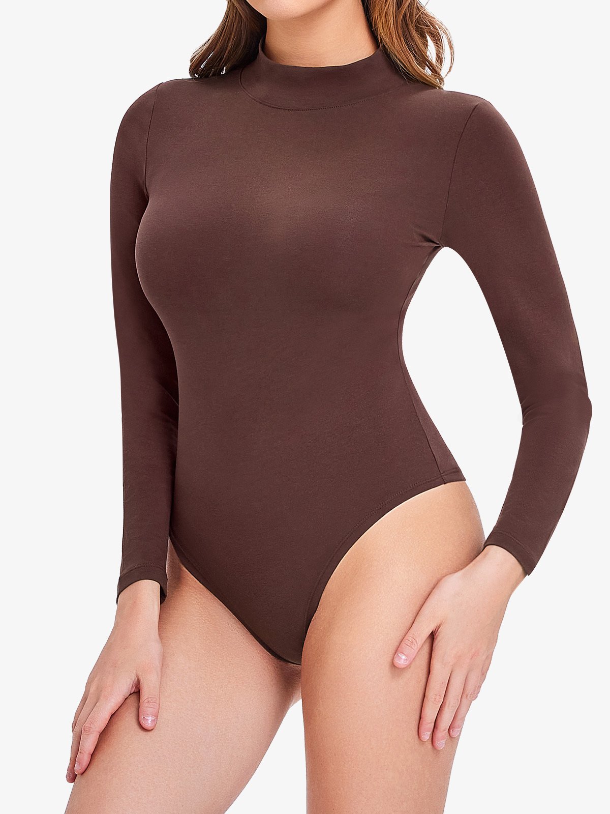 Nebility Mock Turtle Neck Basic Long Sleeve Bodysuit-Nebility