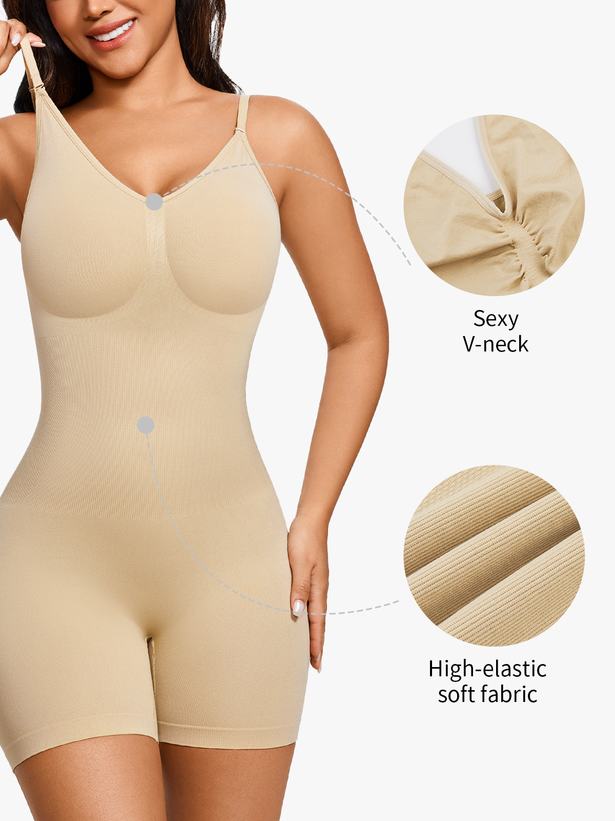 Seamless Elastic Tummy Control Cami Shortie Bodysuit