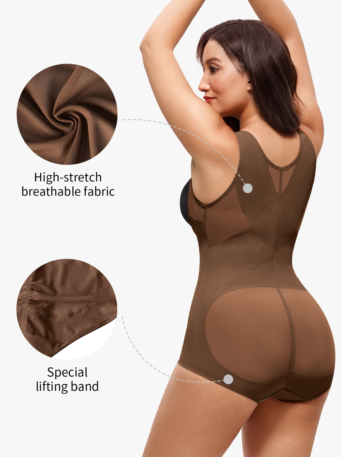 Nebility Women Butt Lifter Open Bust Waist Trainer Compression Bodysuit