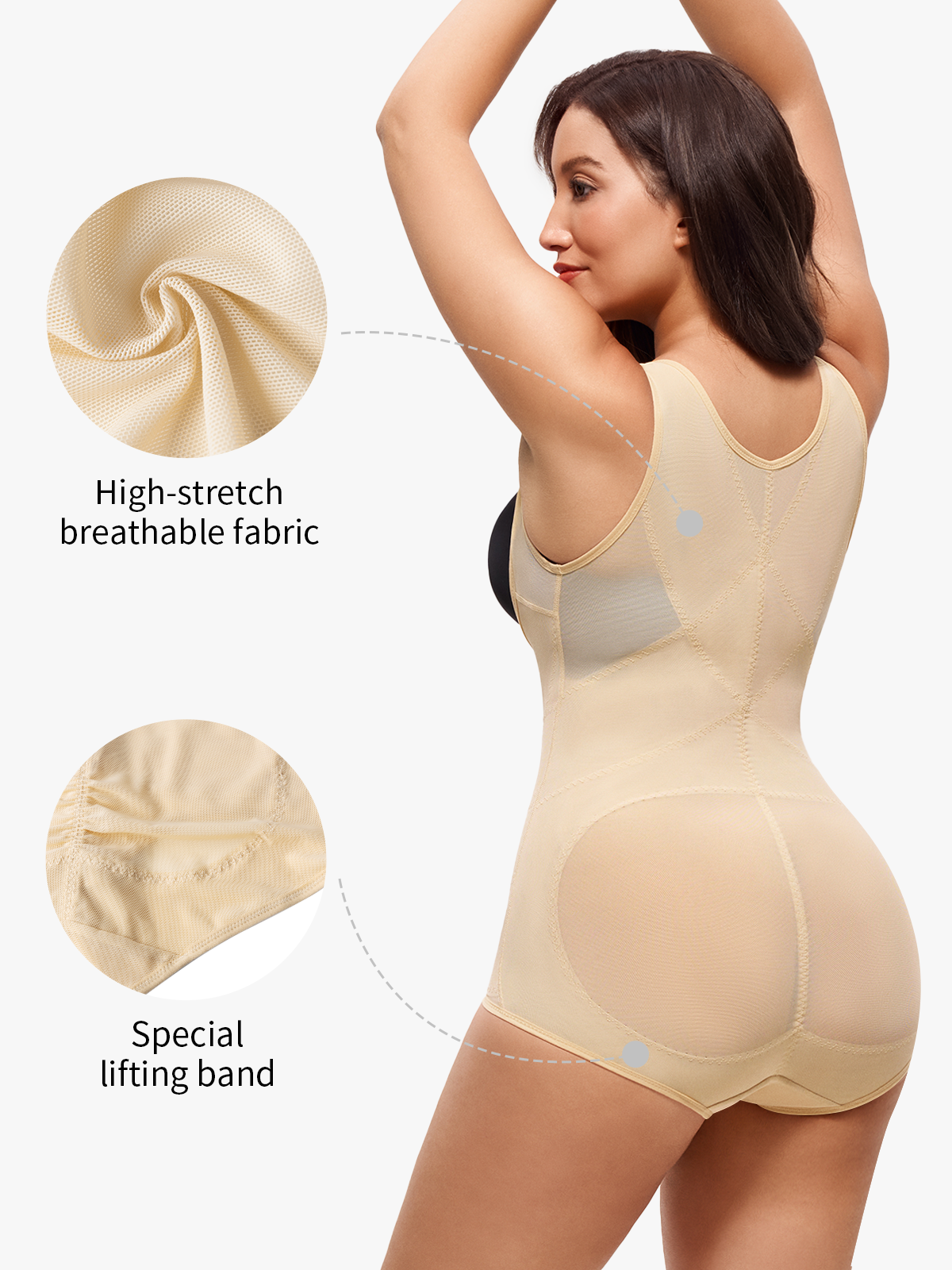 Nebility Women Butt Lifter Open Bust Waist Trainer Compression Bodysuit