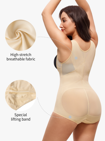 Nebility Women Butt Lifter Open Bust Waist Trainer Compression Bodysuit