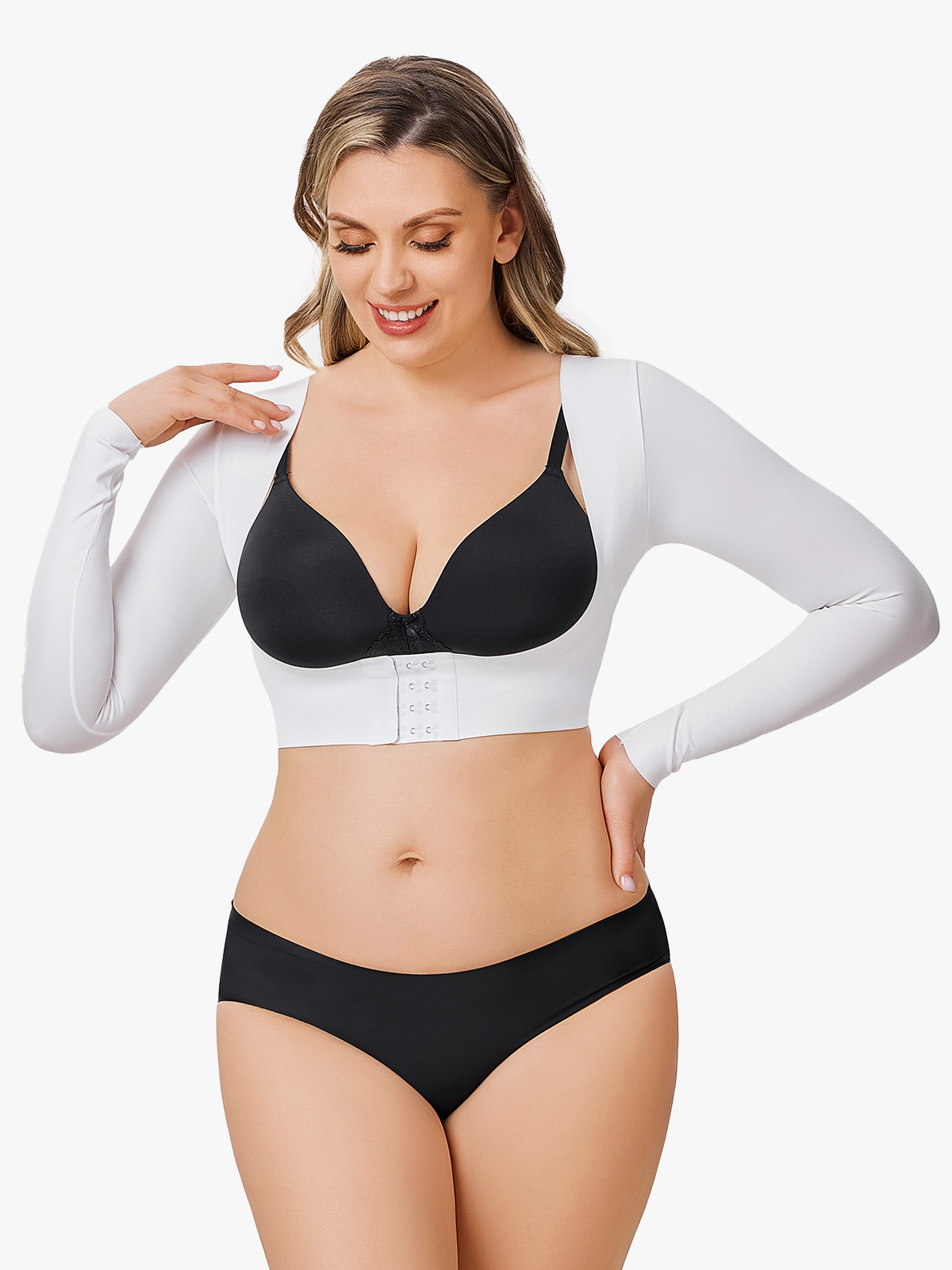 Seamless Open Bust Arm Compression Long Sleeve Tops-Nebility