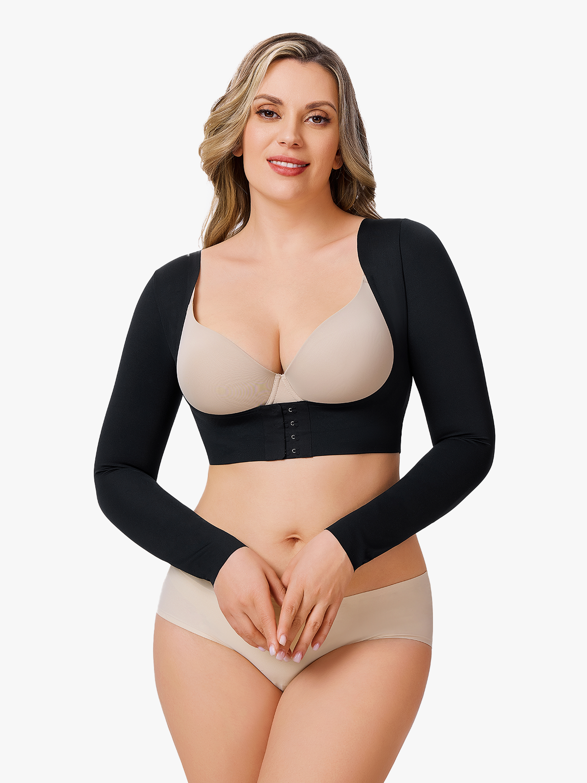 Seamless Open Bust Arm Compression Long Sleeve Tops-Nebility