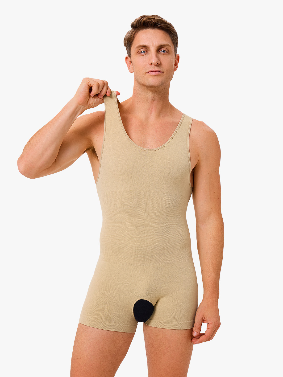 Men's Seamless Trunk Shapewear Bodysuit with Crotch Opening-Nebility