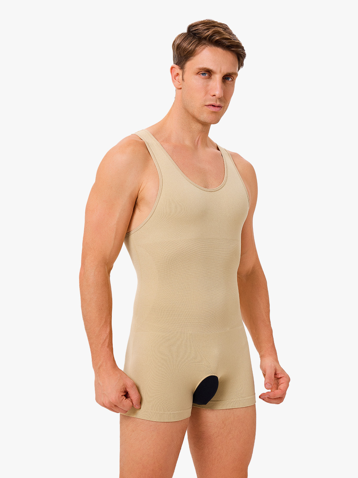 Men's Seamless Trunk Shapewear Bodysuit with Crotch Opening
