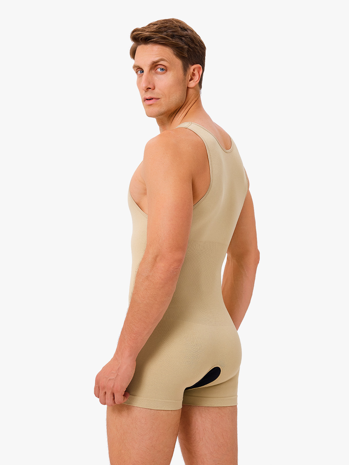 Men's Seamless Trunk Shapewear Bodysuit with Crotch Opening