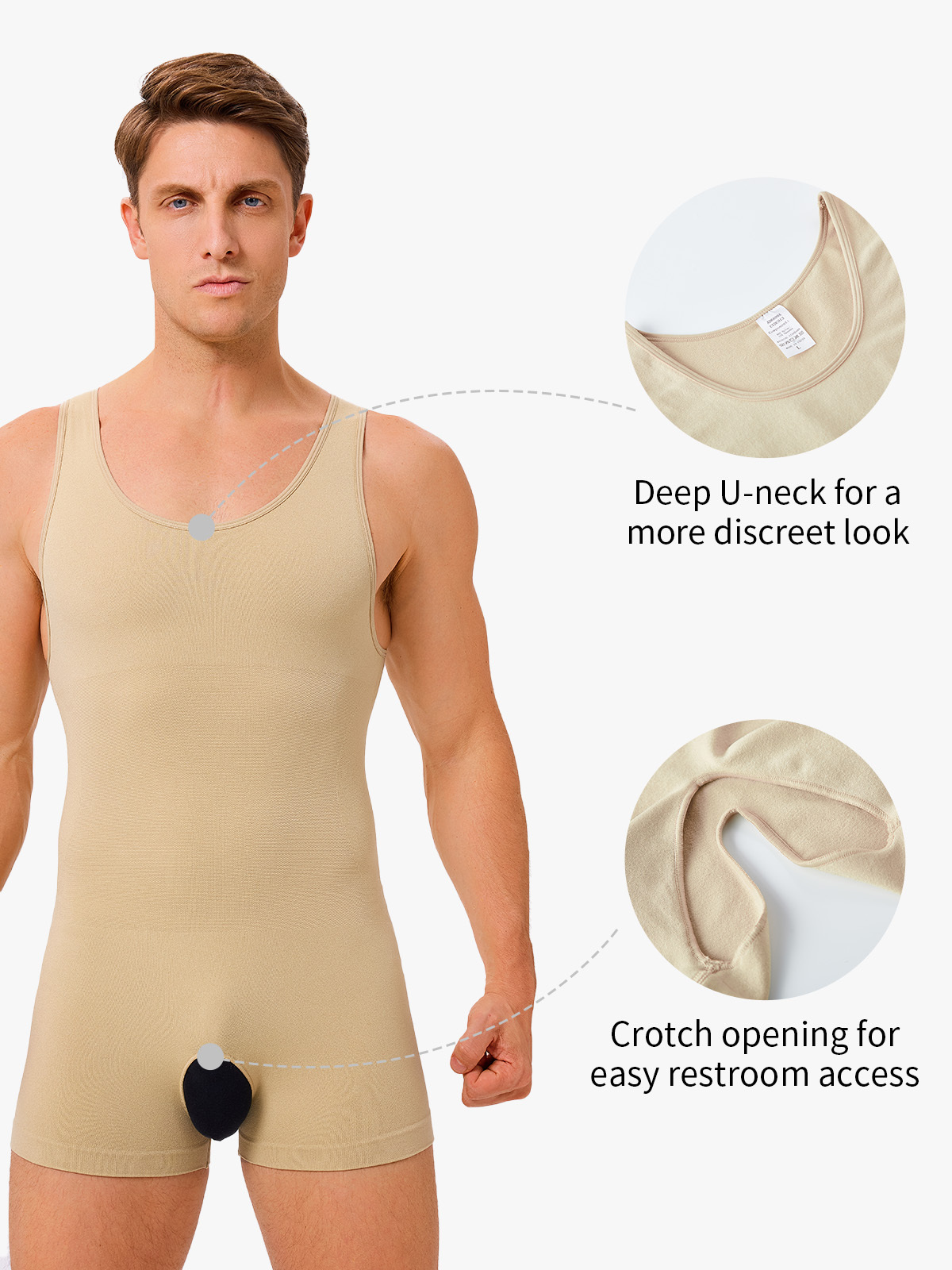Men's Seamless Trunk Shapewear Bodysuit with Crotch Opening