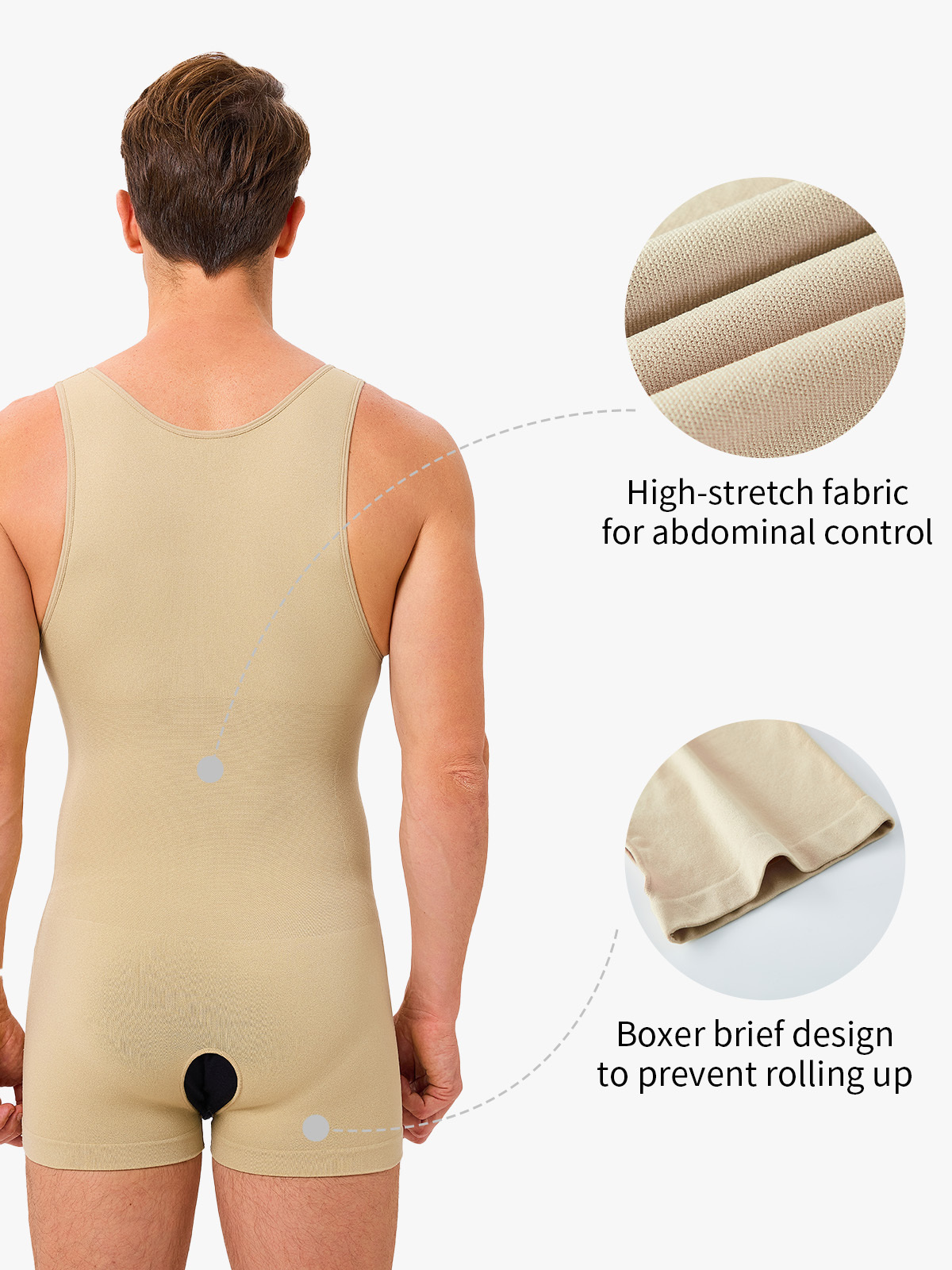 Men's Seamless Trunk Shapewear Bodysuit with Crotch Opening