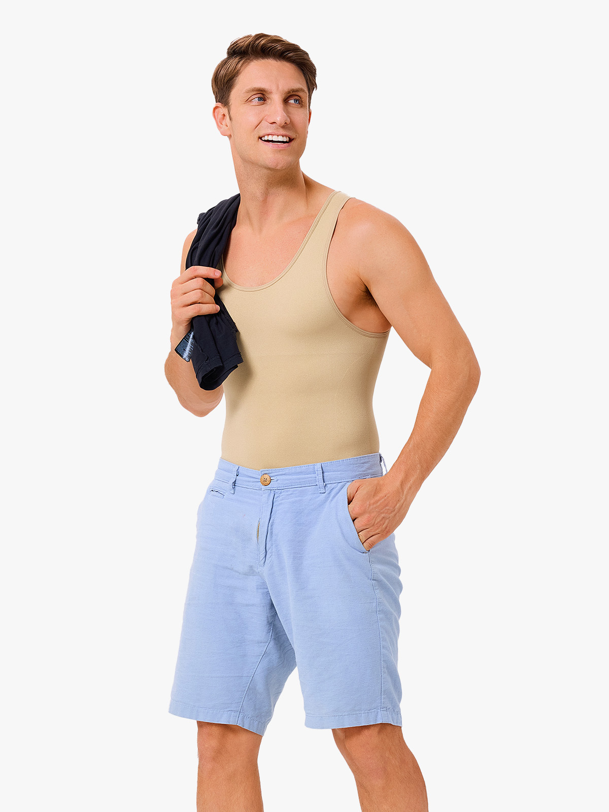 Men's Seamless Trunk Shapewear Bodysuit with Crotch Opening