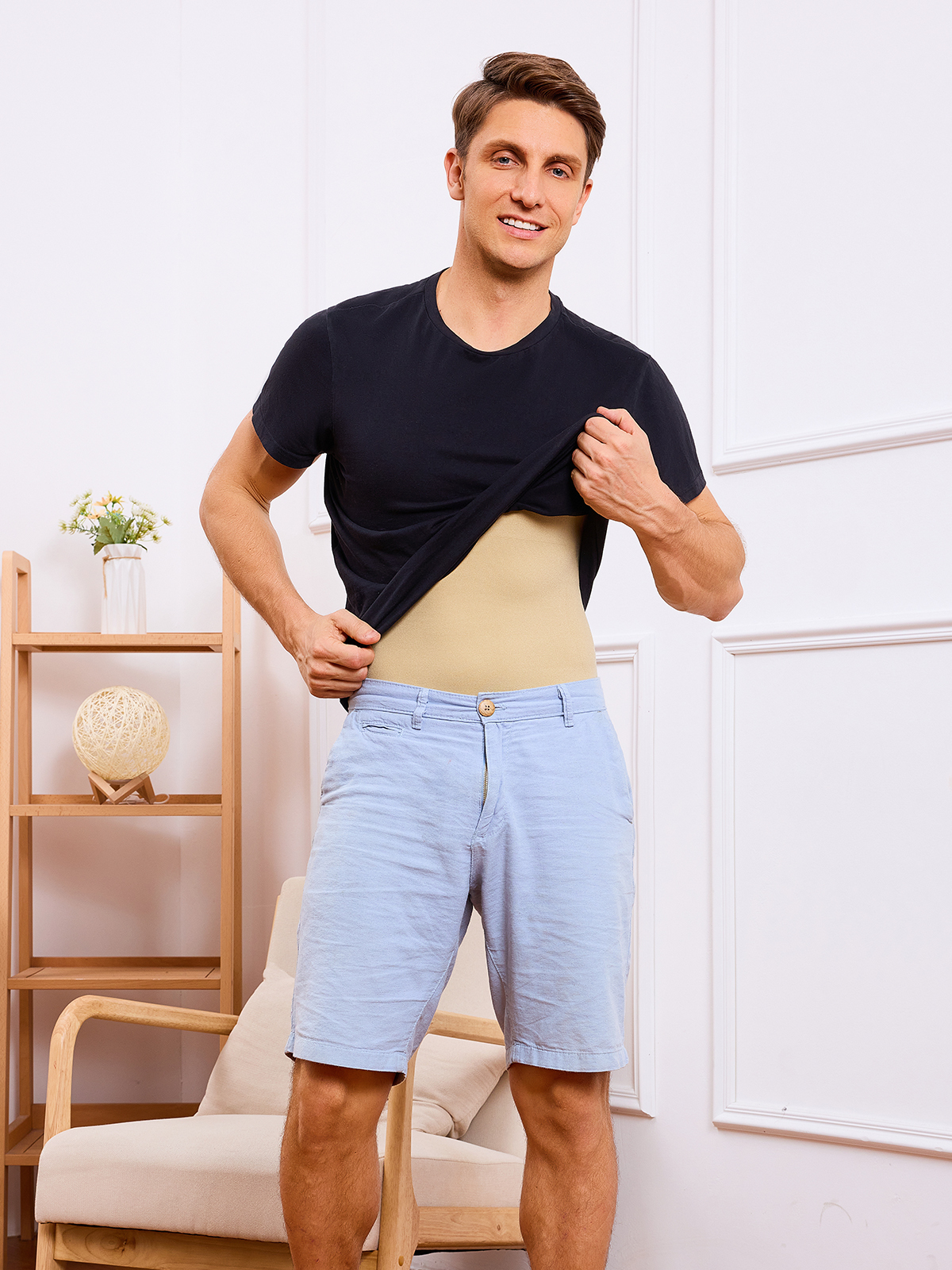 Men's Seamless Trunk Shapewear Bodysuit with Crotch Opening