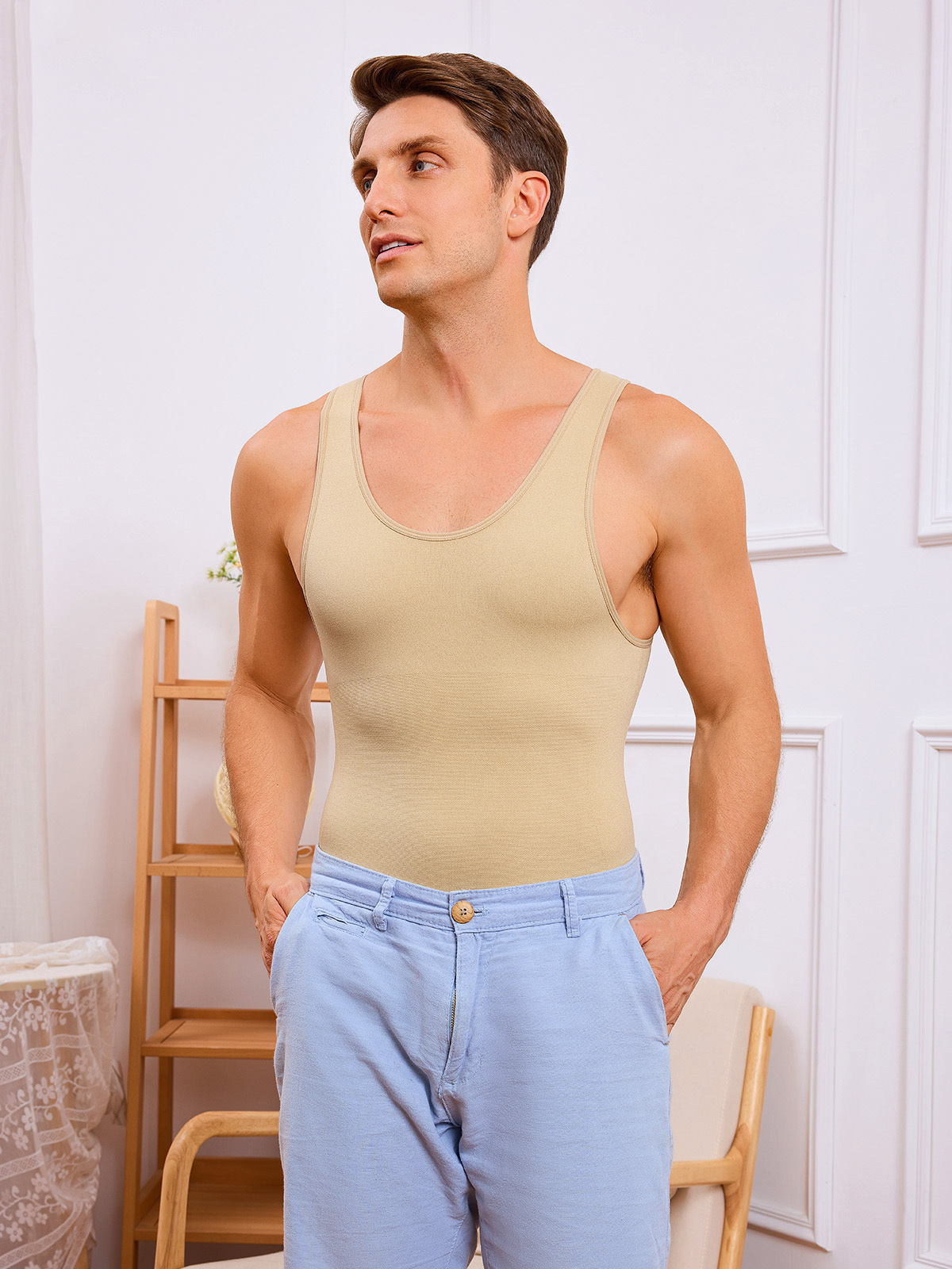 Men's Seamless Trunk Shapewear Bodysuit with Crotch Opening