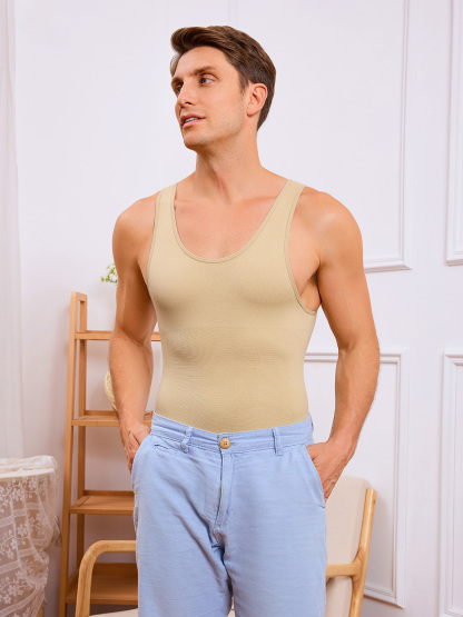 Men's Seamless Trunk Shapewear Bodysuit with Crotch Opening