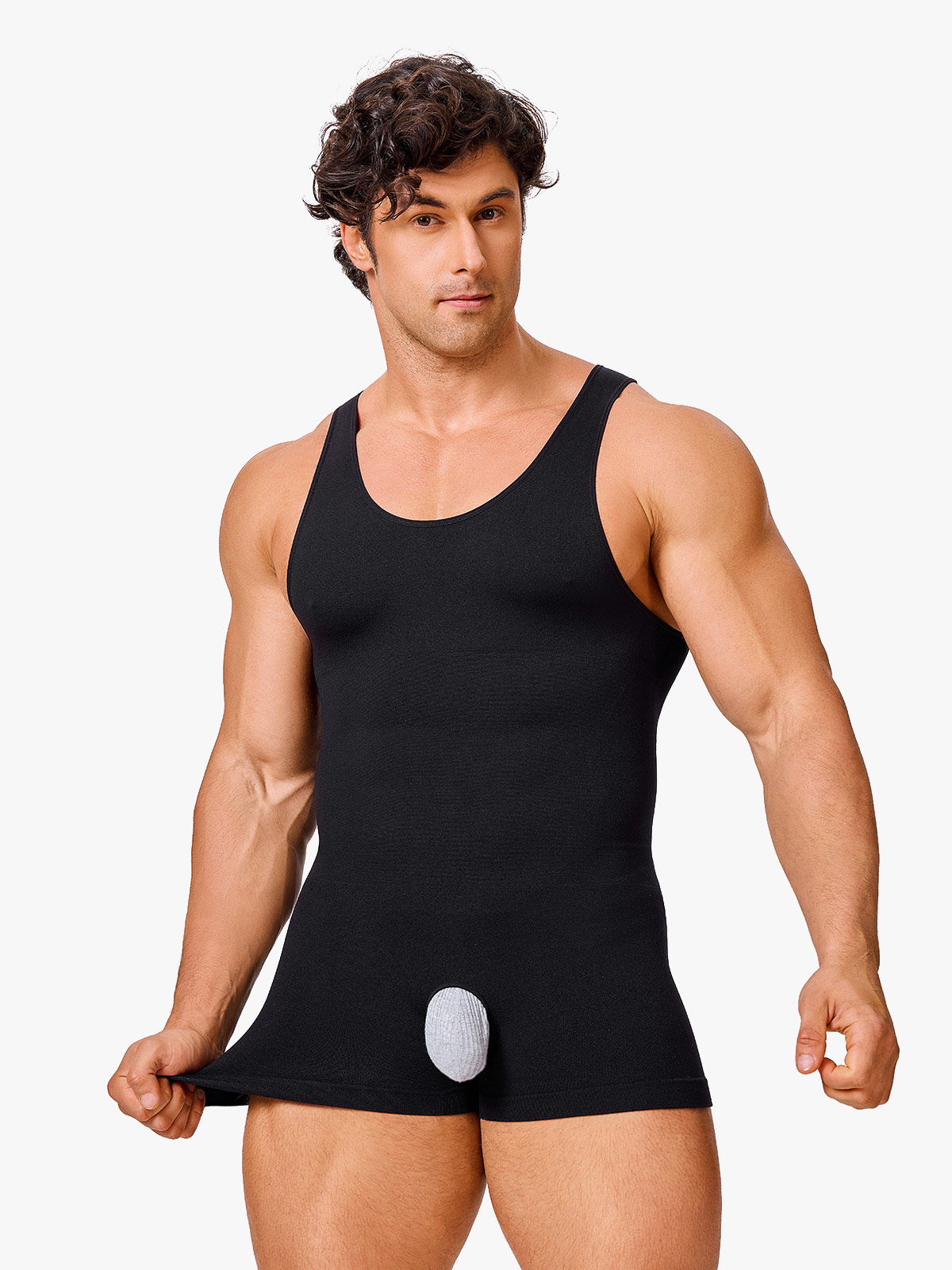 Men's Seamless Trunk Shapewear Bodysuit with Crotch Opening-Nebility