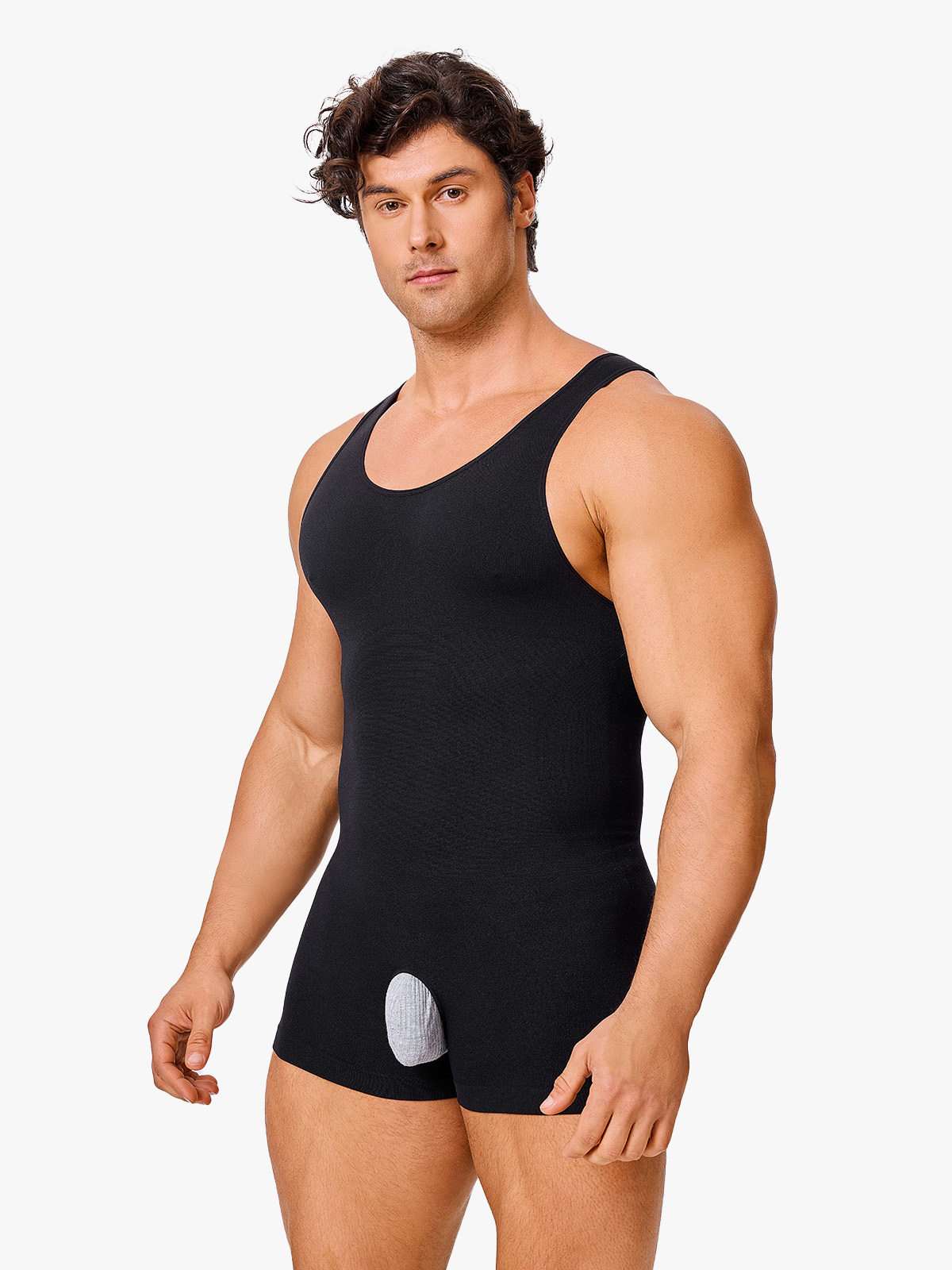 Men's Seamless Trunk Shapewear Bodysuit with Crotch Opening