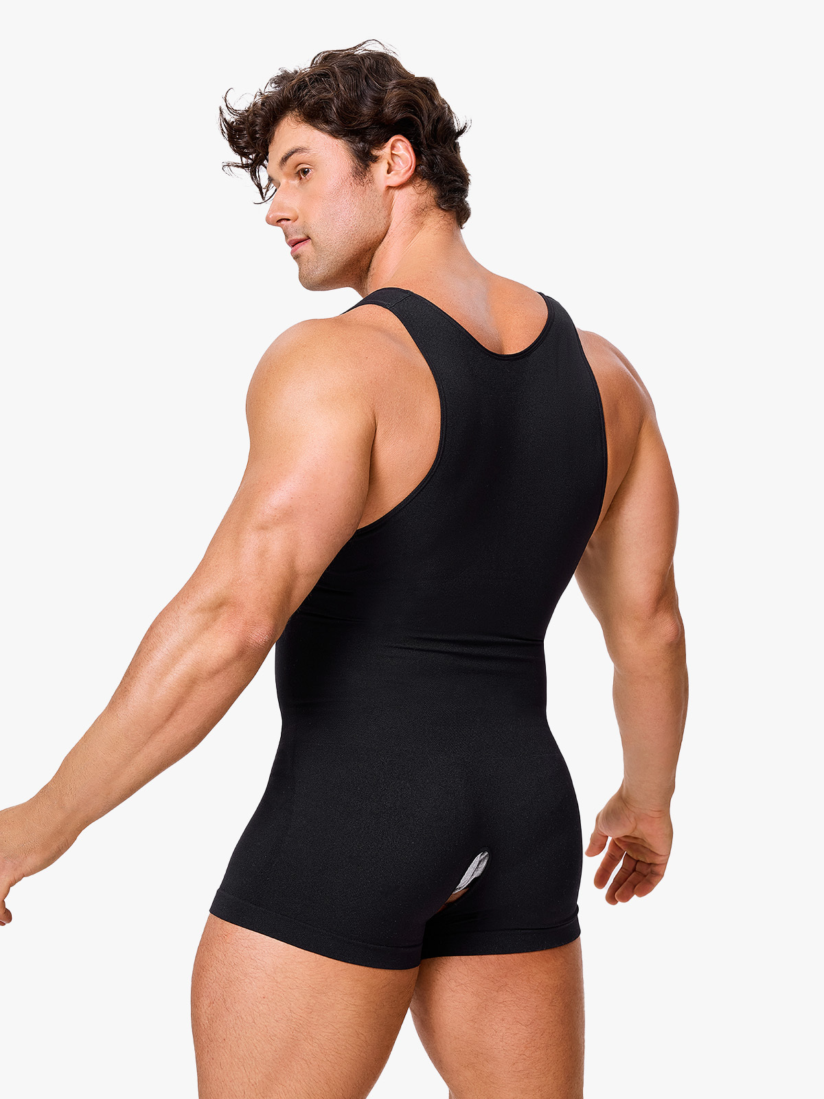 Men's Seamless Trunk Shapewear Bodysuit with Crotch Opening