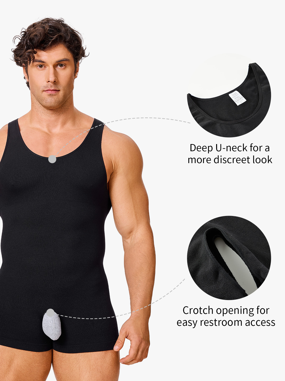 Men's Seamless Trunk Shapewear Bodysuit with Crotch Opening