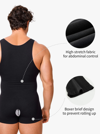 Men's Seamless Trunk Shapewear Bodysuit with Crotch Opening