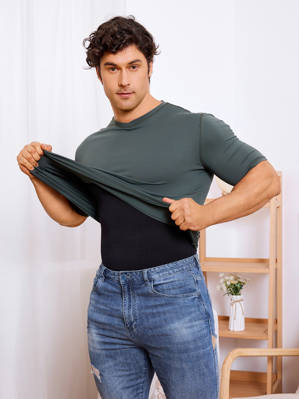 Men's Seamless Trunk Shapewear Bodysuit with Crotch Opening
