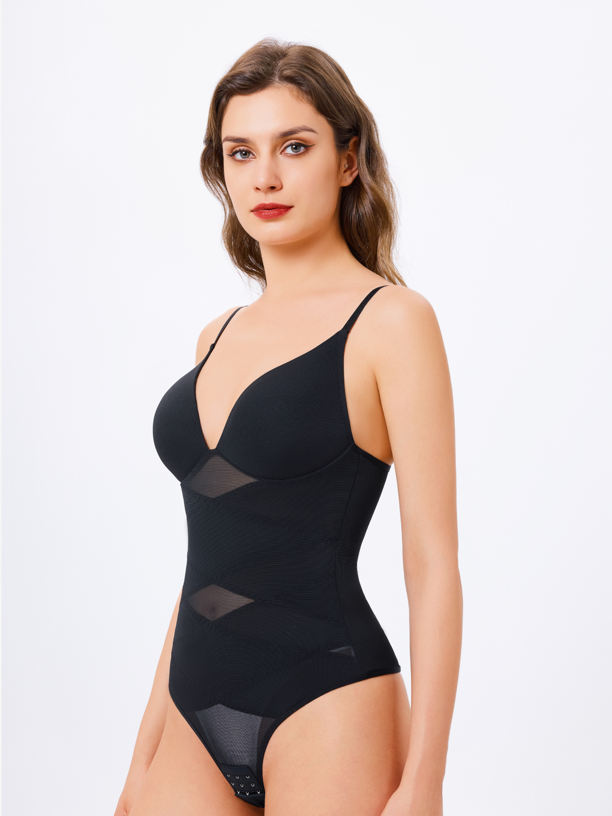 Nebility Womens Tummy Control Thong Backless V-Neck Bodysuit with Built in Bra
