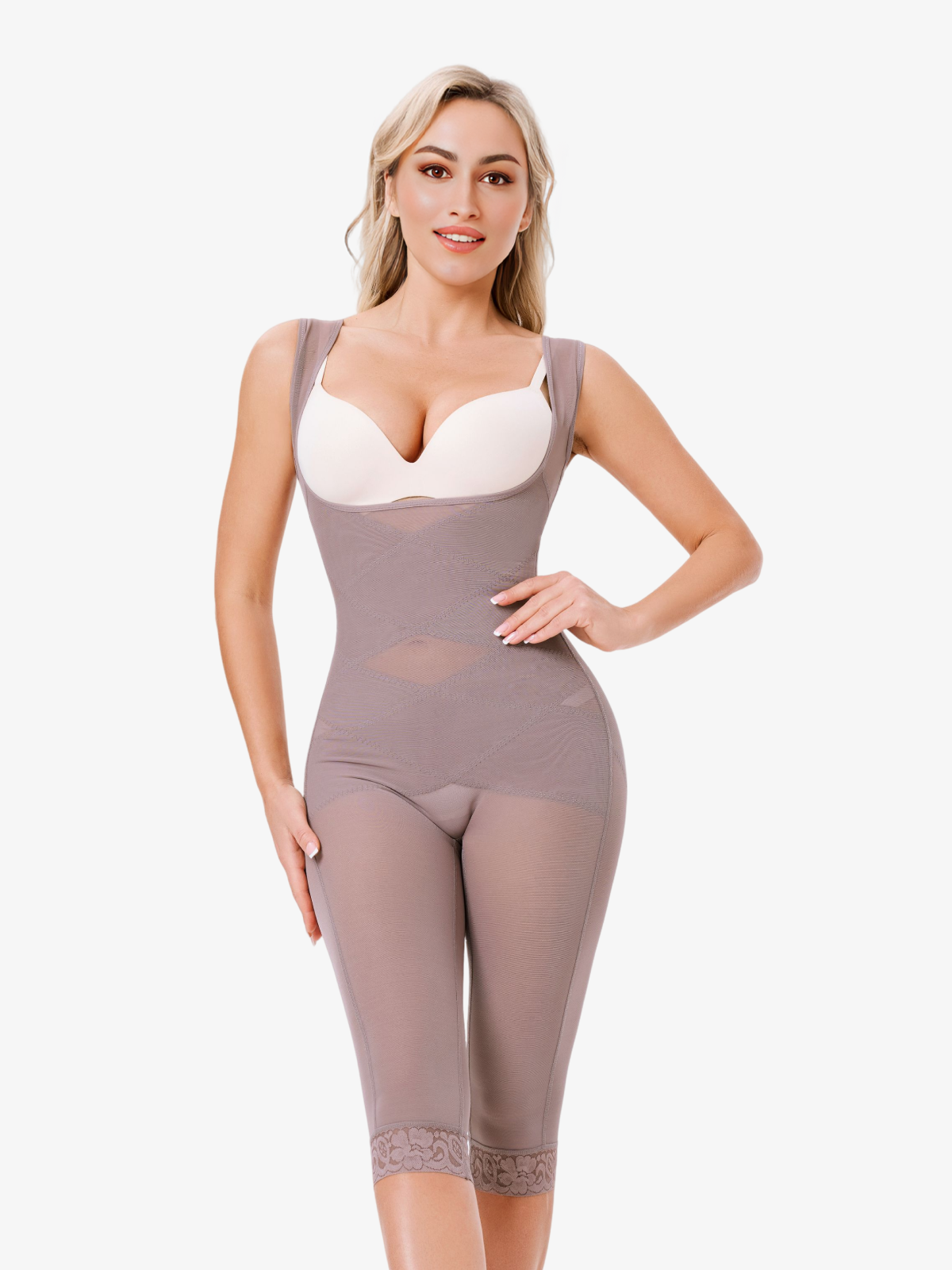 Nebility Women Waist Trainer Open Bust Mid-Thigh Bodysuit-Nebility