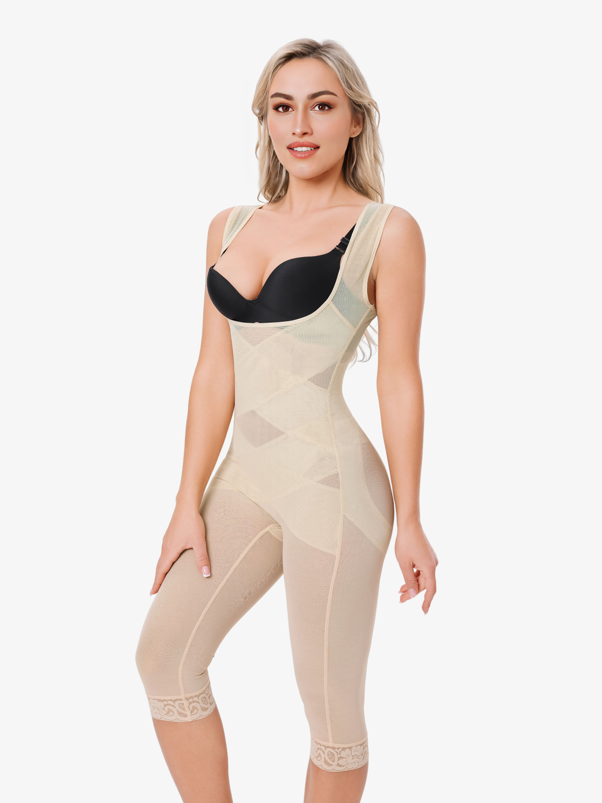 Nebility Women Waist Trainer Open Bust Mid-Thigh Bodysuit