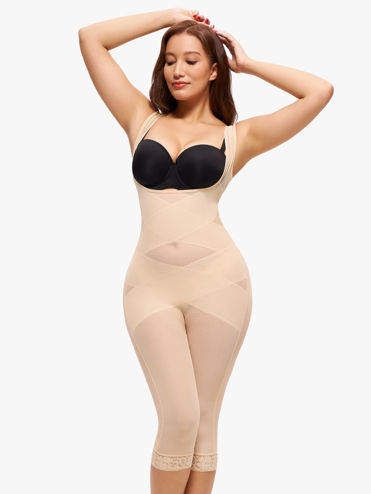 Nebility Women Waist Trainer Open Bust Mid-Thigh Bodysuit