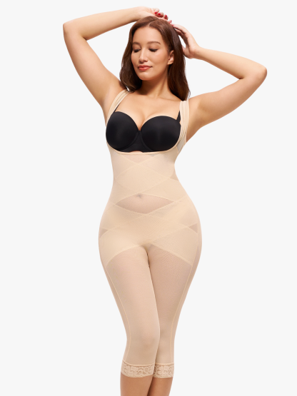 Nebility Women Waist Trainer Open Bust Mid-Thigh Bodysuit