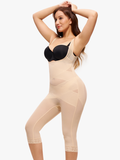 Nebility Women Waist Trainer Open Bust Mid-Thigh Bodysuit