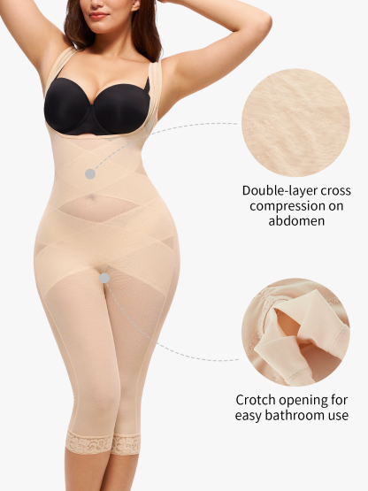 Nebility Women Waist Trainer Open Bust Mid-Thigh Bodysuit