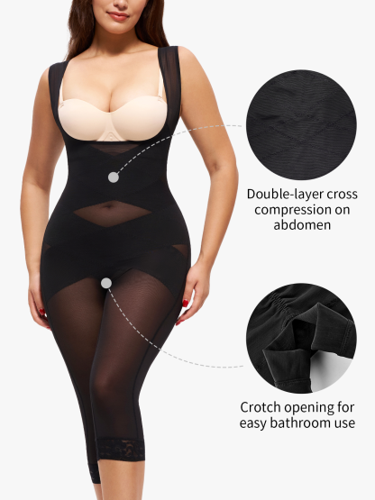 Nebility Women Waist Trainer Open Bust Mid-Thigh Bodysuit