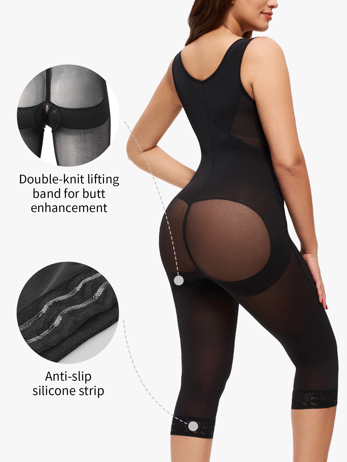 Nebility Women Waist Trainer Open Bust Mid-Thigh Bodysuit