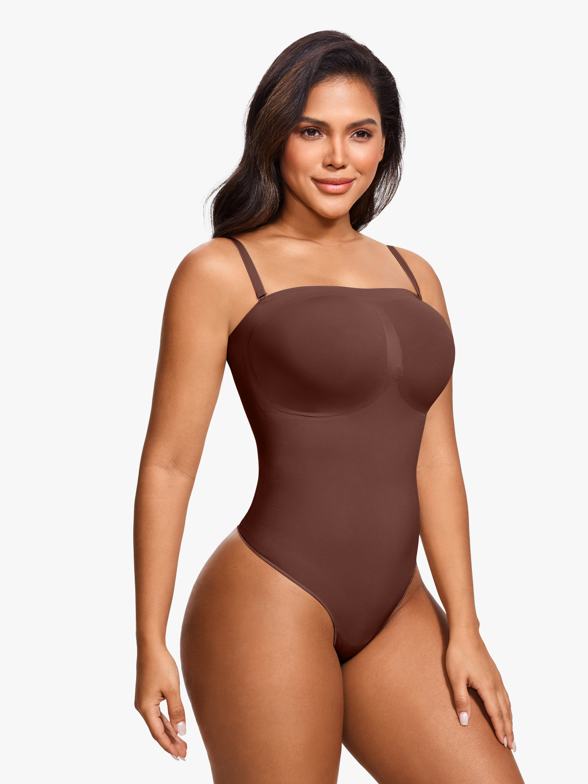 Seamless Tummy Control Thong Bodysuit with Detachable Shoulder Straps