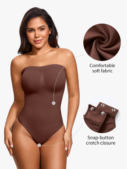 Seamless Tummy Control Thong Bodysuit with Detachable Shoulder Straps