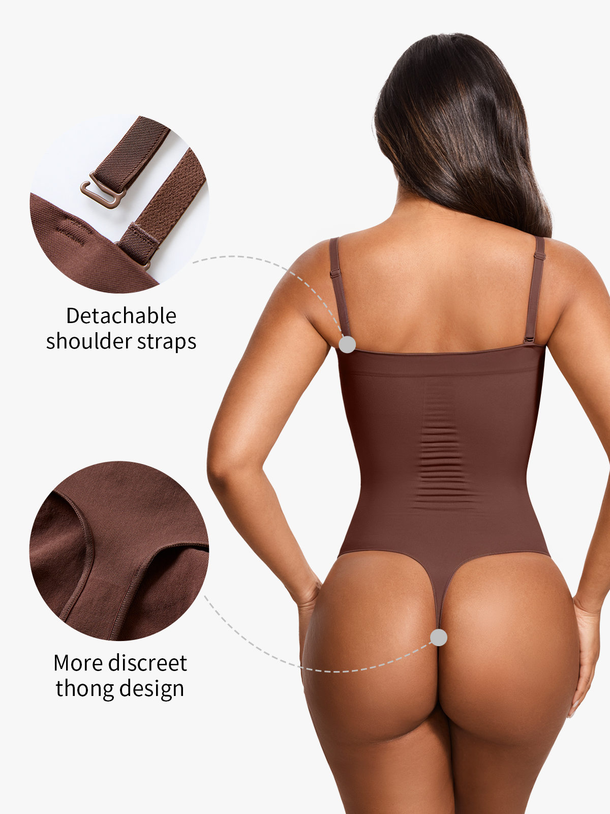 Seamless Tummy Control Thong Bodysuit with Detachable Shoulder Straps