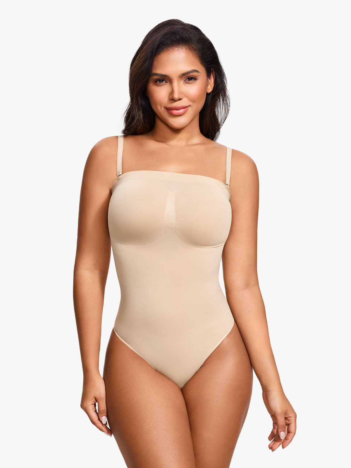 Seamless Tummy Control Thong Bodysuit with Detachable Shoulder Straps