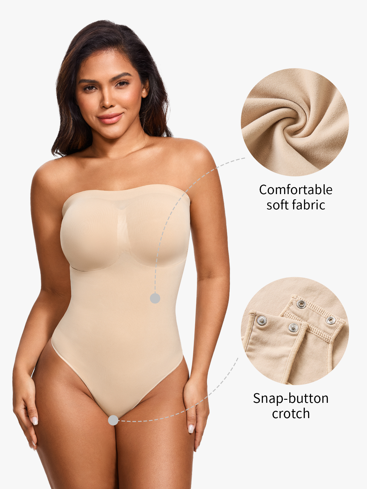 Seamless Tummy Control Thong Bodysuit with Detachable Shoulder Straps