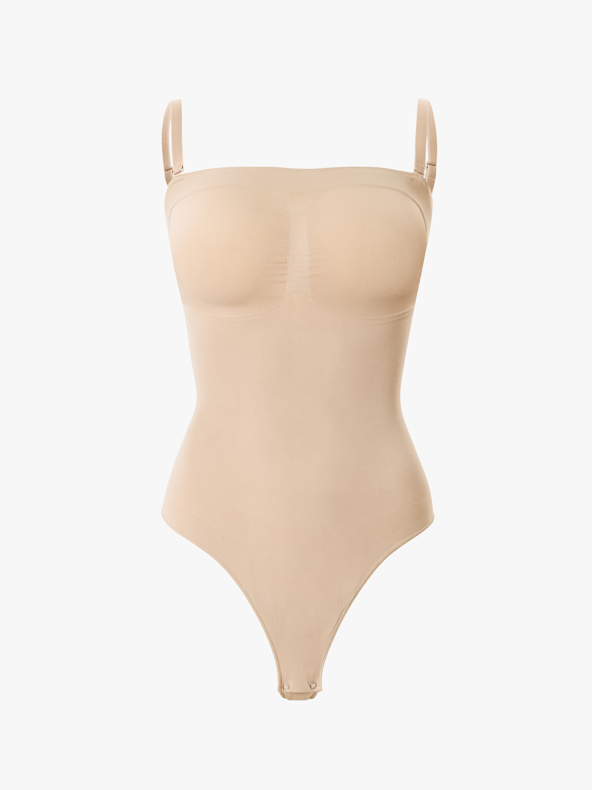 Seamless Tummy Control Thong Bodysuit with Detachable Shoulder Straps