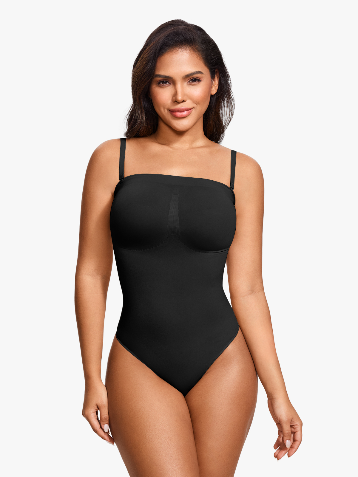 Seamless Tummy Control Thong Bodysuit with Detachable Shoulder Straps