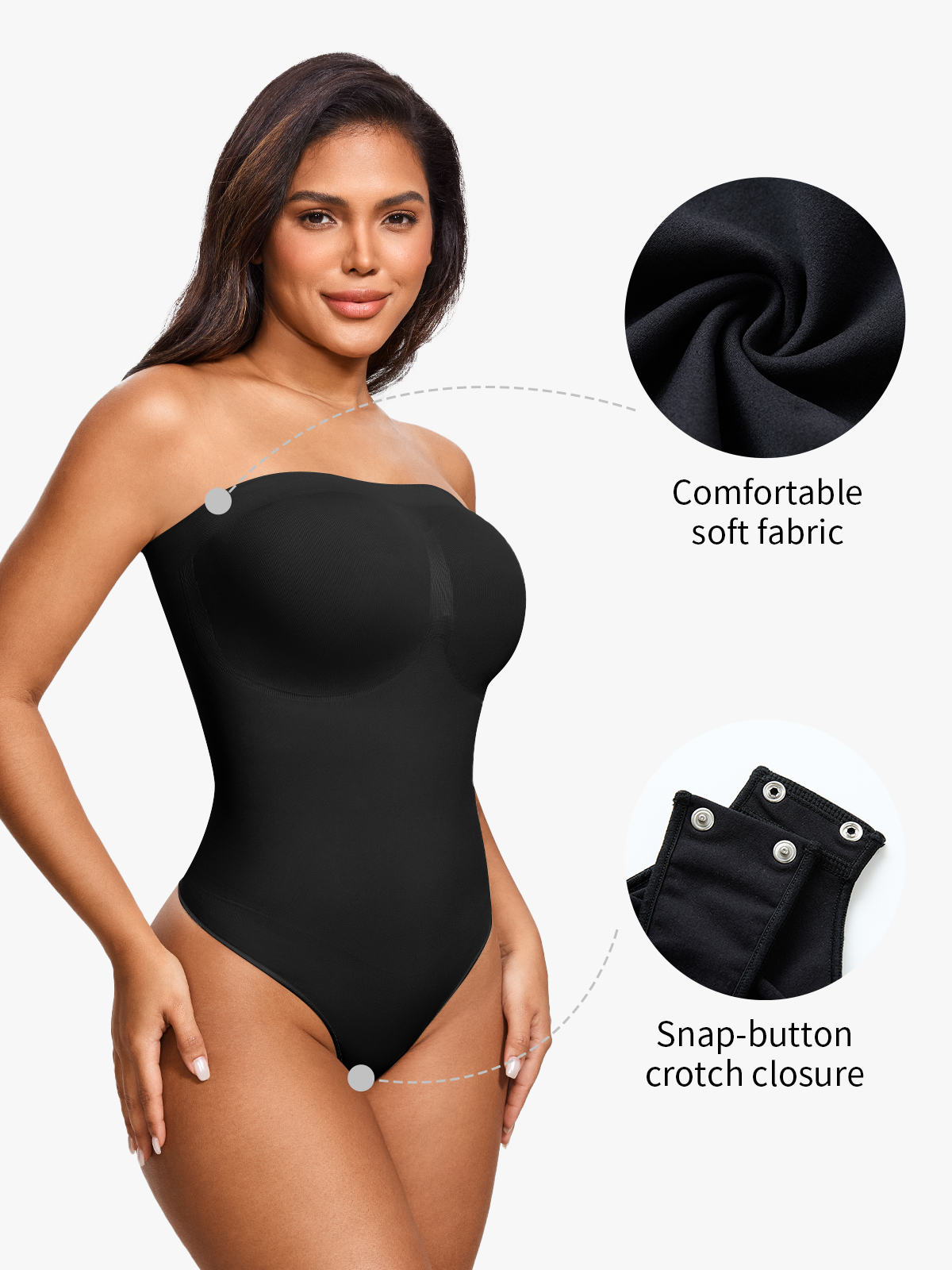 Seamless Tummy Control Thong Bodysuit with Detachable Shoulder Straps