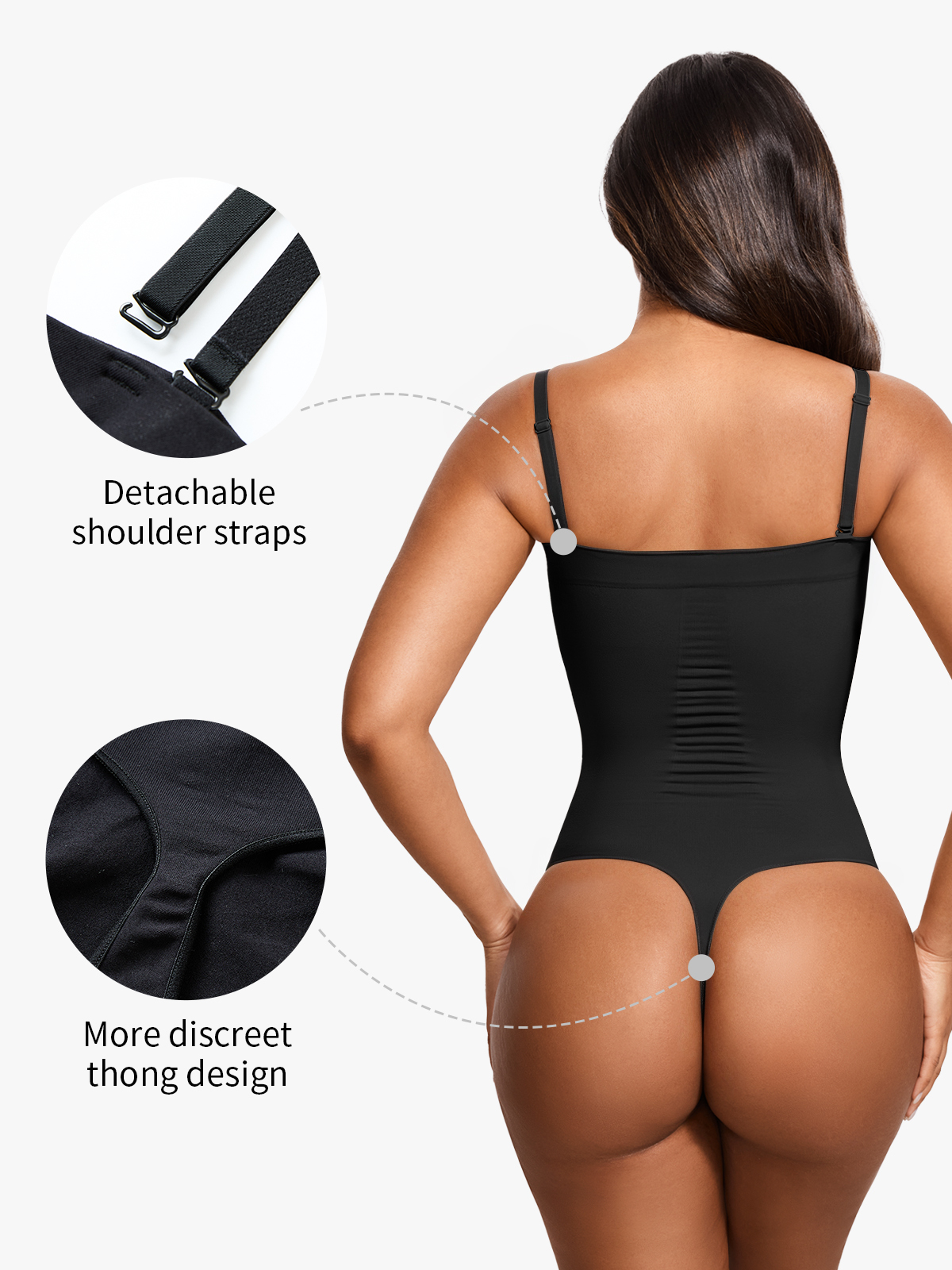 Seamless Tummy Control Thong Bodysuit with Detachable Shoulder Straps