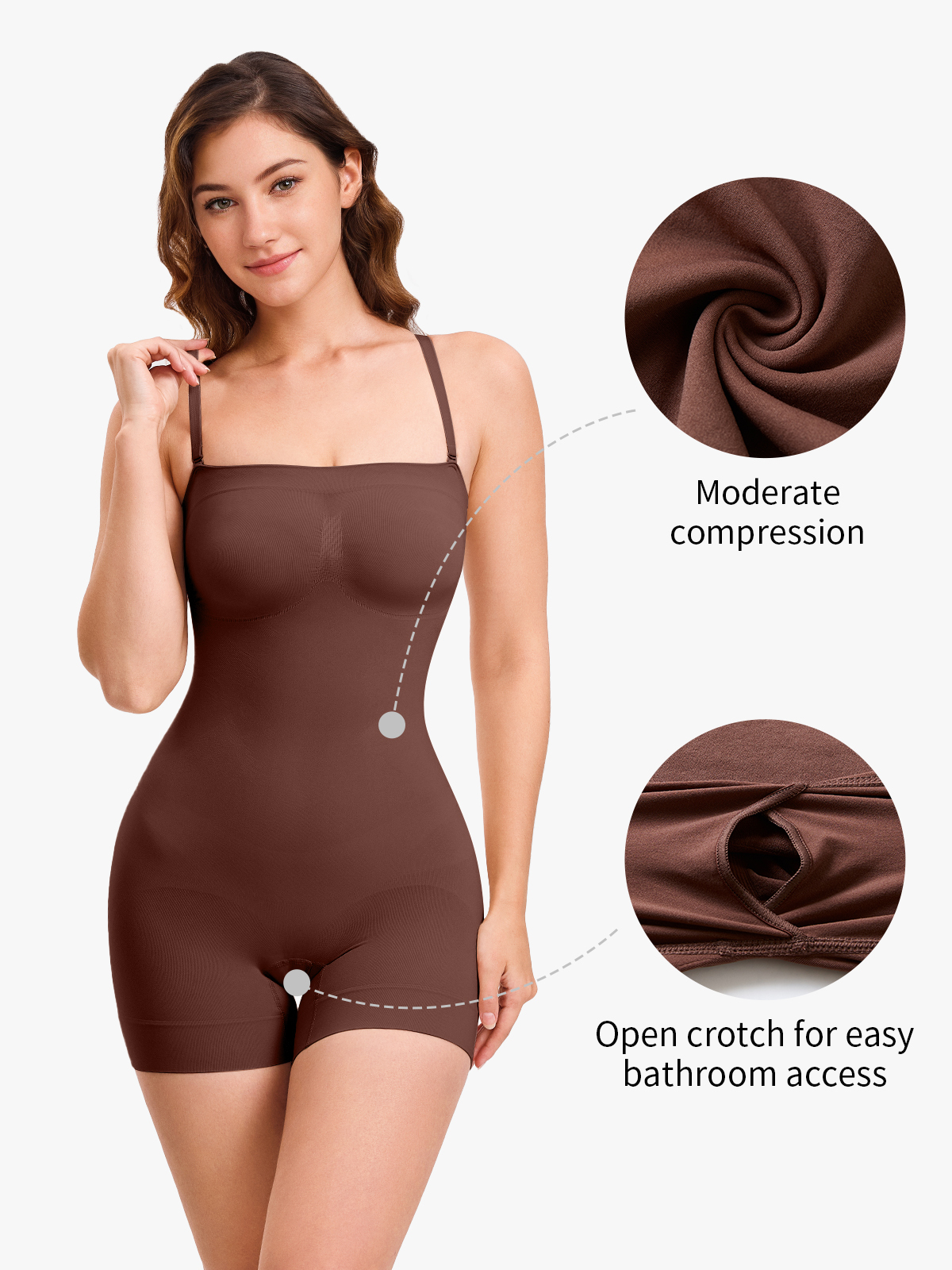Seamless Tummy Control Bodysuit with Detachable Shoulder Straps