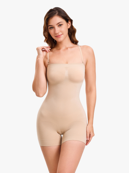 Seamless Tummy Control Bodysuit with Detachable Shoulder Straps