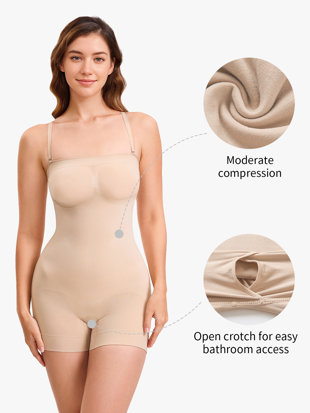 Seamless Tummy Control Bodysuit with Detachable Shoulder Straps