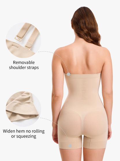 Seamless Tummy Control Bodysuit with Detachable Shoulder Straps