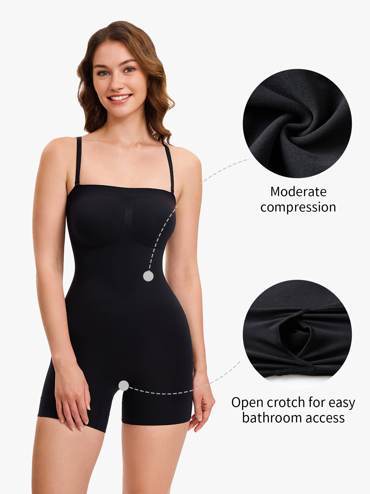Seamless Tummy Control Bodysuit with Detachable Shoulder Straps