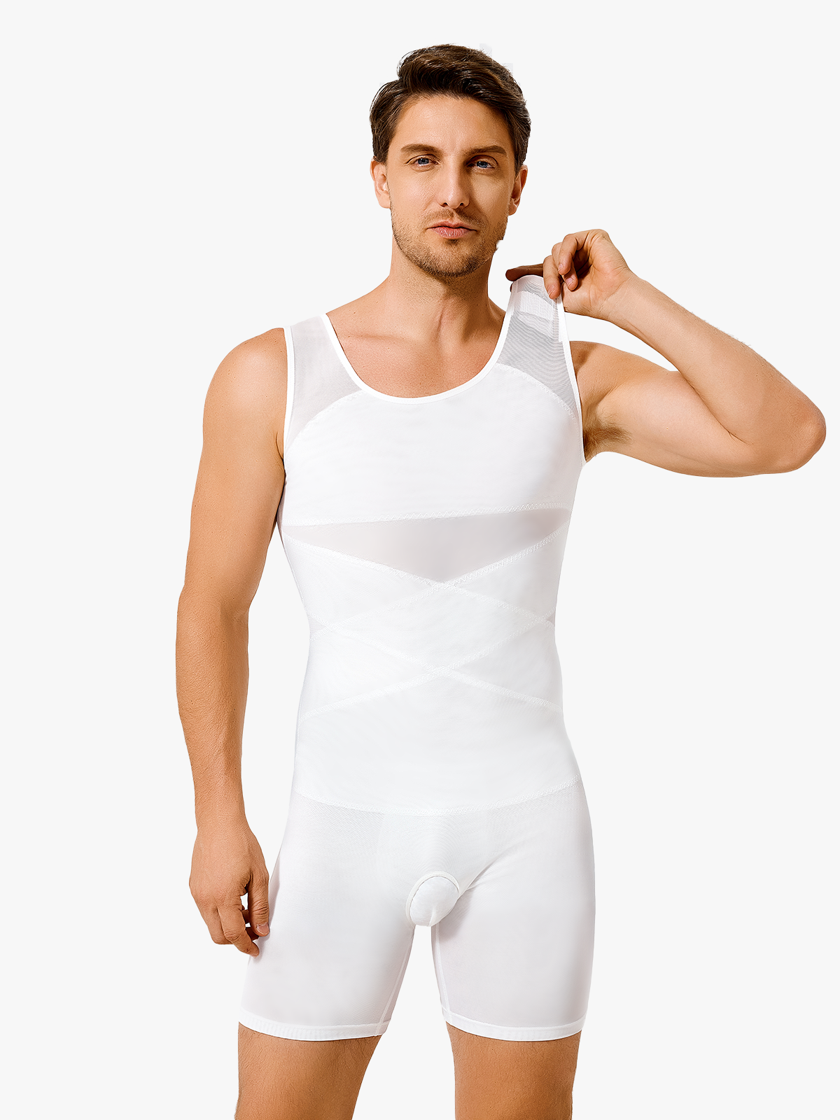 Mesh Tummy Control Crotch Opening Workout Shapewear Bodysuit-Nebility